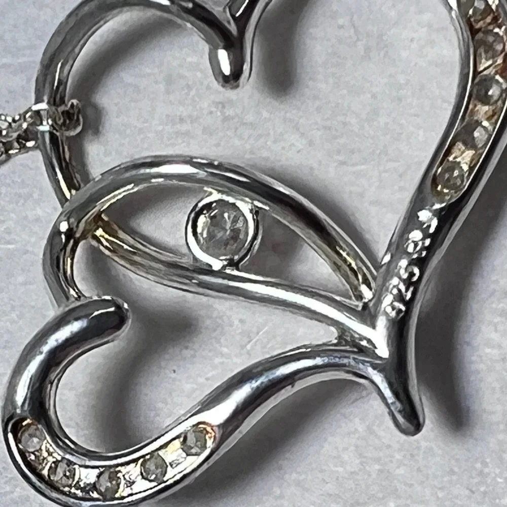 Avon Sterling Silver Intertwined Hearts Necklace Clear Stone Accents 925 Boxed
